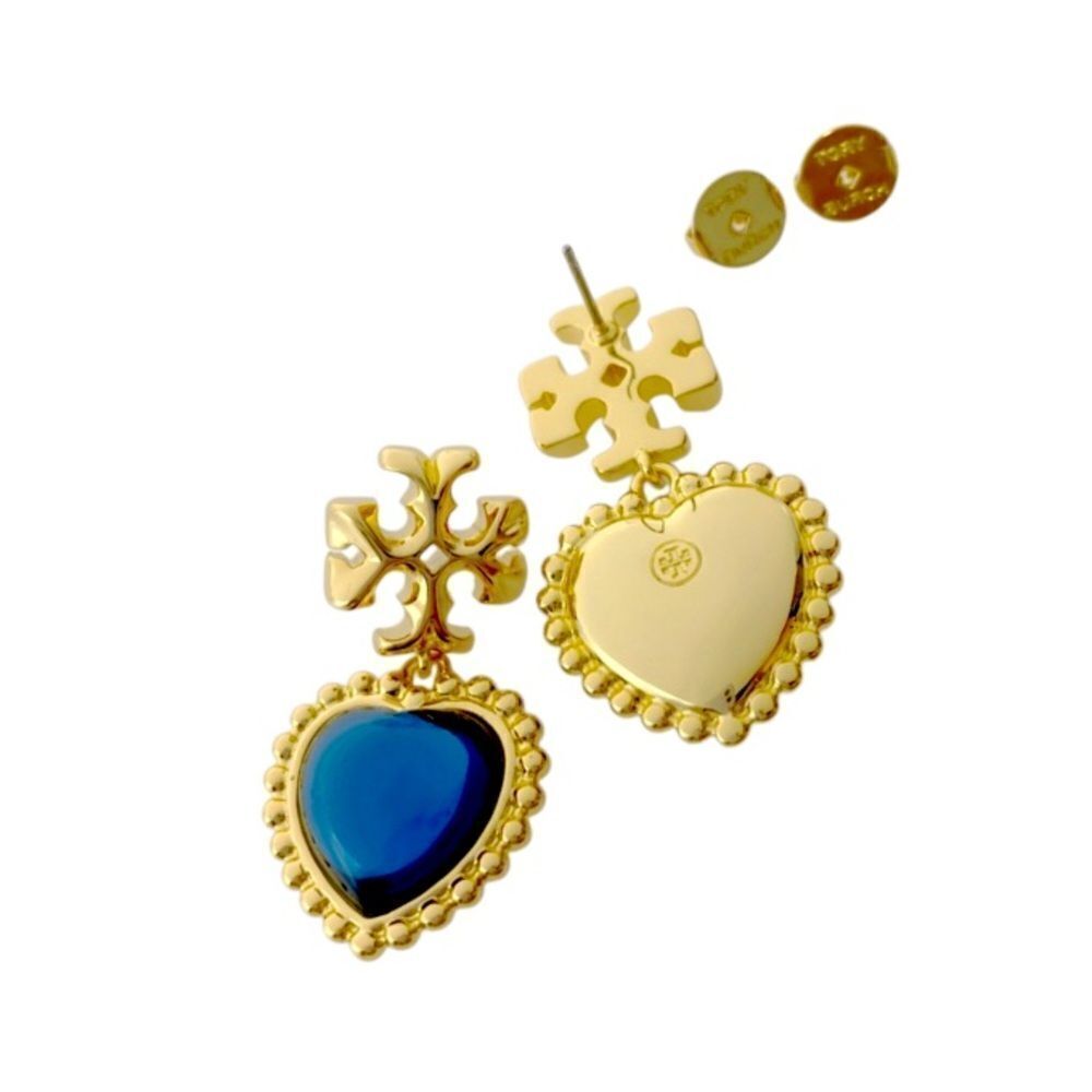 TORY BURCH ROXANNE BLUE /GOLD 18k GOLD PLATED EARRINGS - Picture 3 of 3